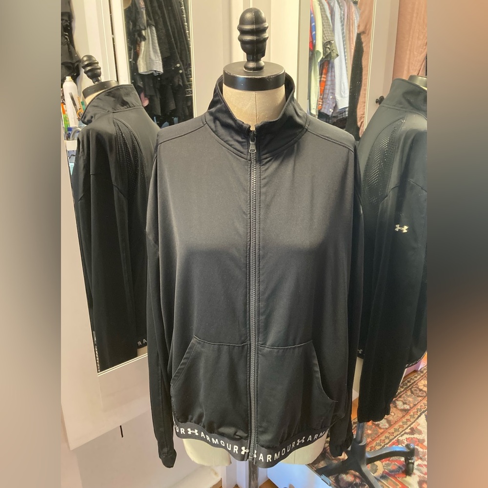 Under Armour Women’s Black Performance Track Jacket with Logo Hem, Size XL
